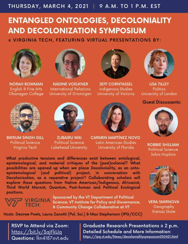 Entangled Ontologies, Decoloniality and Decolonization Virtual Symposium at Virginia Tech